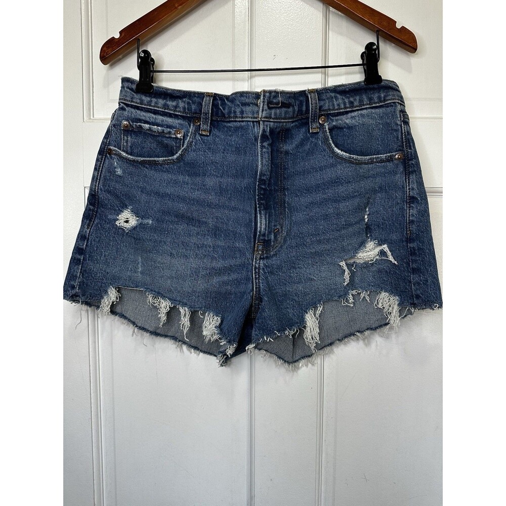 Abercrombie & Fitch The Mom Short High Rise Blue Distressed Denim Shorts Size 10